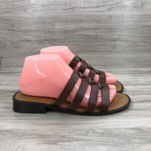 The Leather Collection Sandals Womens 9 W Brown Leather Slip On